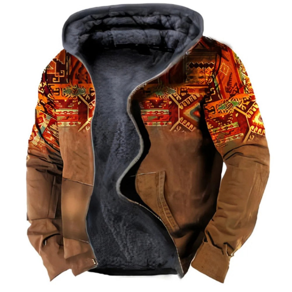 Hot Fleece-Lined Winter Padded Coat Men's Double-Layer Warm Hooded Jacket