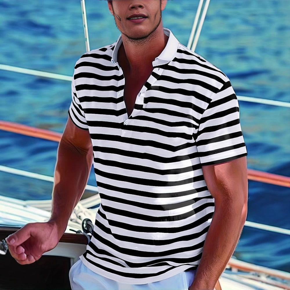 Summer Polo Shirt Stripe Men's Sport Print
