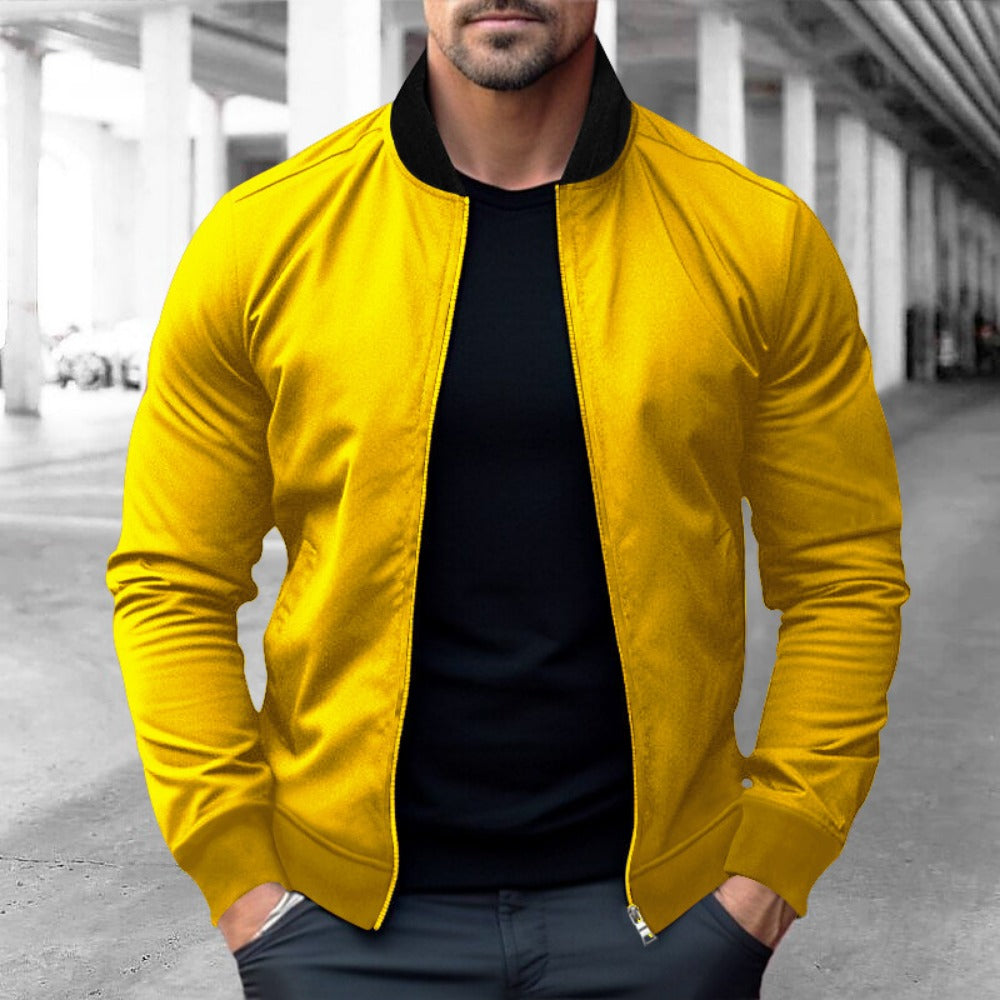 New Men's Stand Collar Zip-Up Casual Long-Sleeve Hoodie Jacket