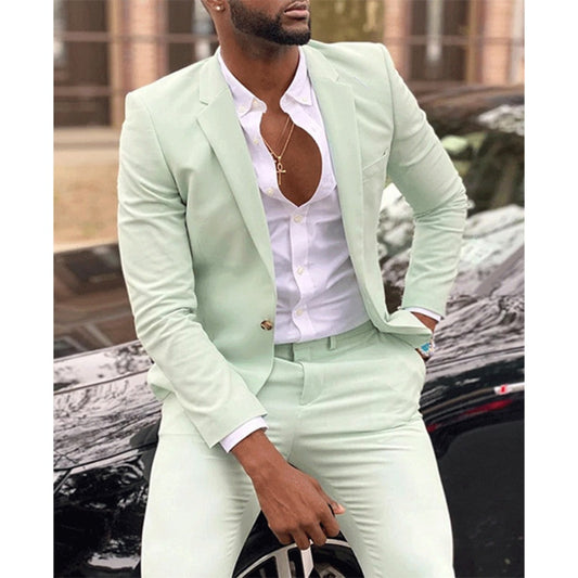 Checkered Digital Print TwoPiece OneButton Men's Suit Set