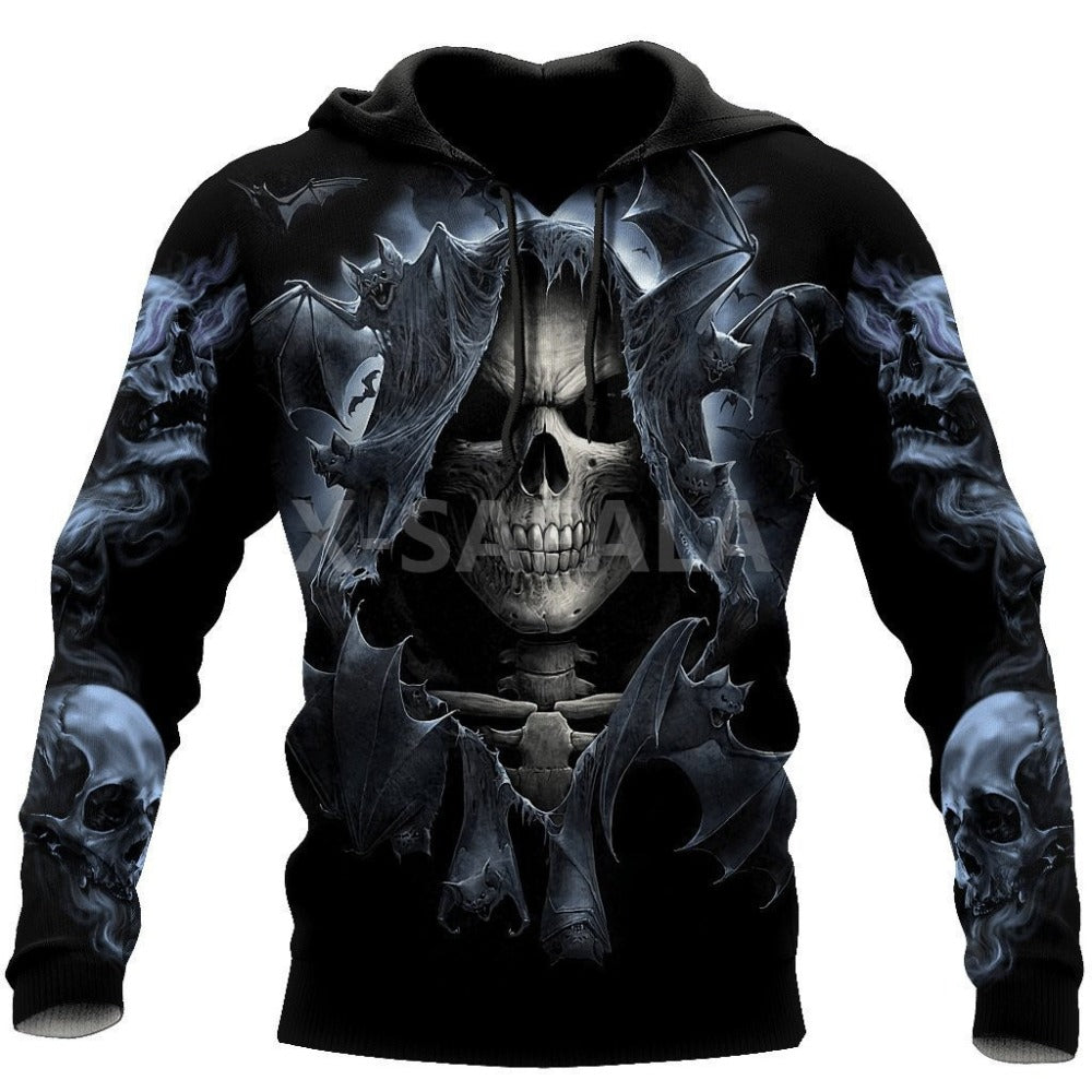 Spring Skull 3D Print Hoodie Men's Loose Fit Streetwear