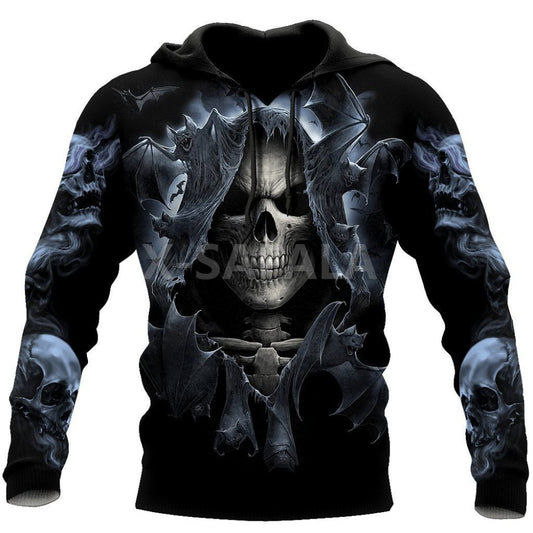 Spring Skull 3D Print Hoodie Men's Loose Fit Streetwear