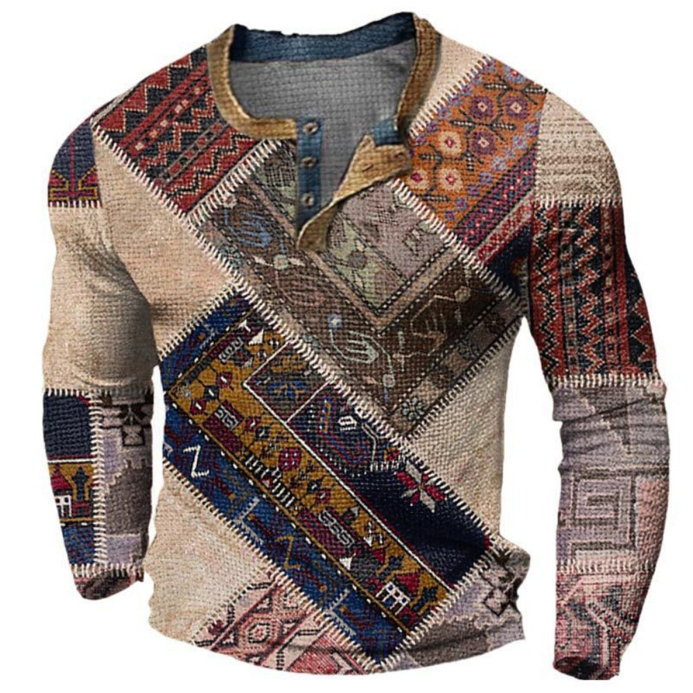 Men's 3D Head Print Henley Neck Long Sleeve Sweatshirt