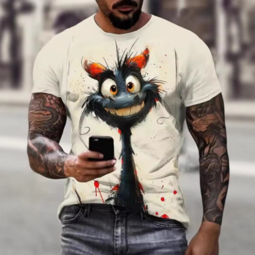 Streetwear 3D Digital Print Animal Graphic Men's Round-Neck Tee
