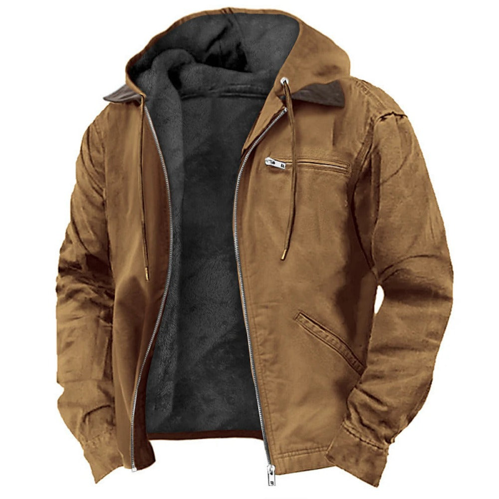 New Men's Retro Hooded Zip-Up Trendy Casual Jacket