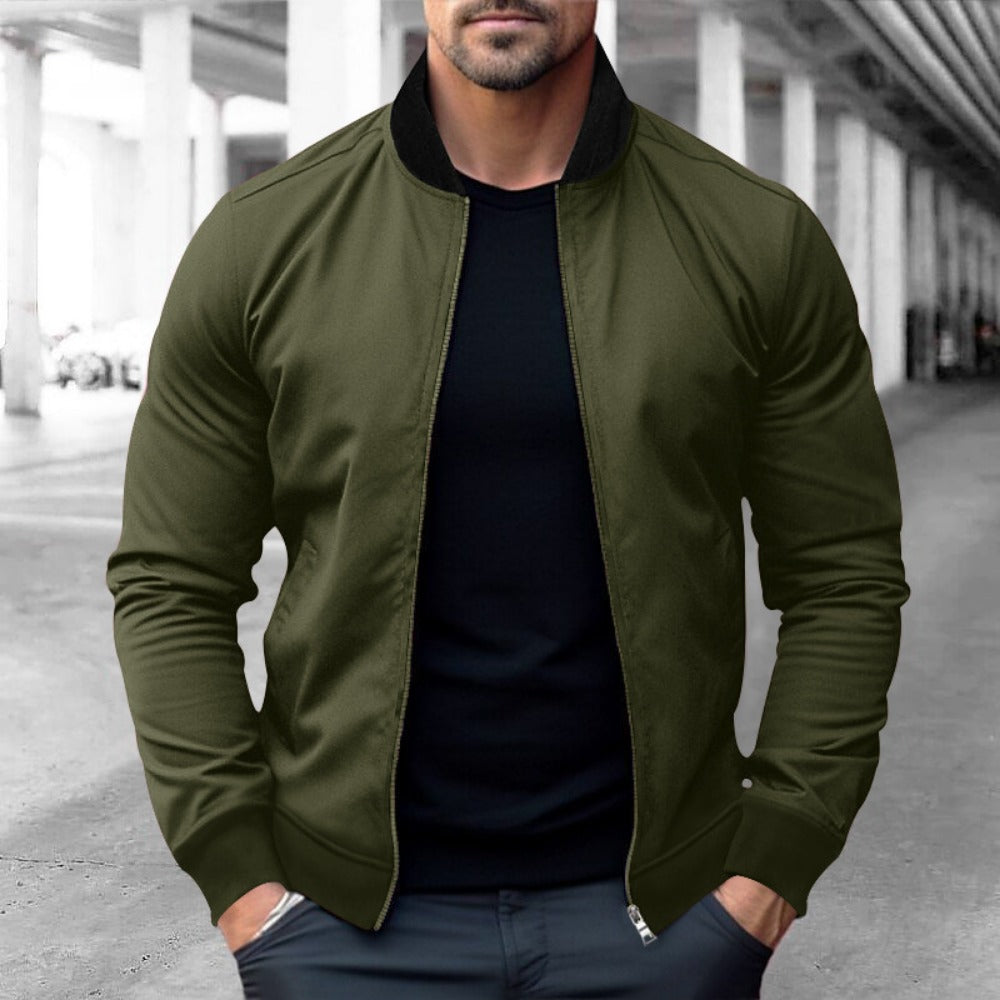 New Men's Stand Collar Zip-Up Casual Long-Sleeve Hoodie Jacket
