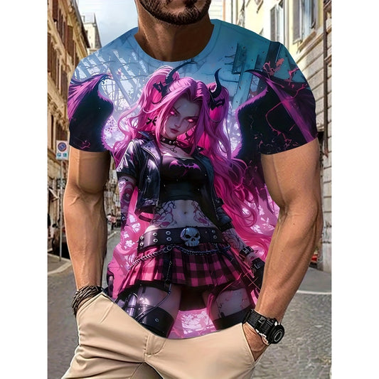 2023 Summer Pirate Theme 3D Print Oversized Men's Round-Neck Tee