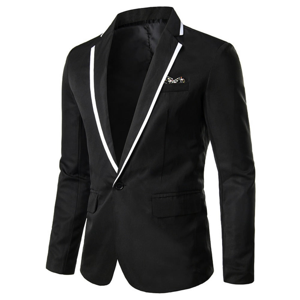 New Solid Color with Collar Contrast Trim Men's Slim Fit Blazer