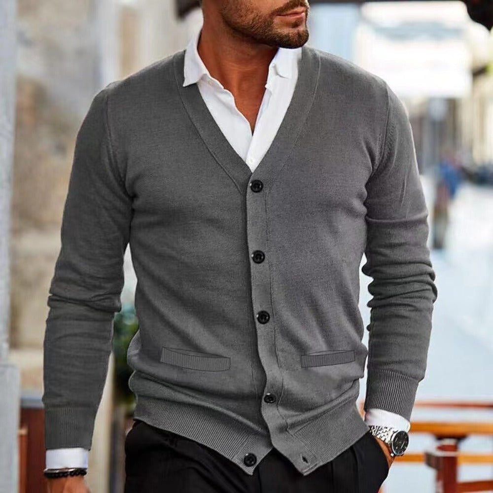 Men’s V Neck Slim Fit Cardigan Sweater Long Sleeve Autumn Knitwear