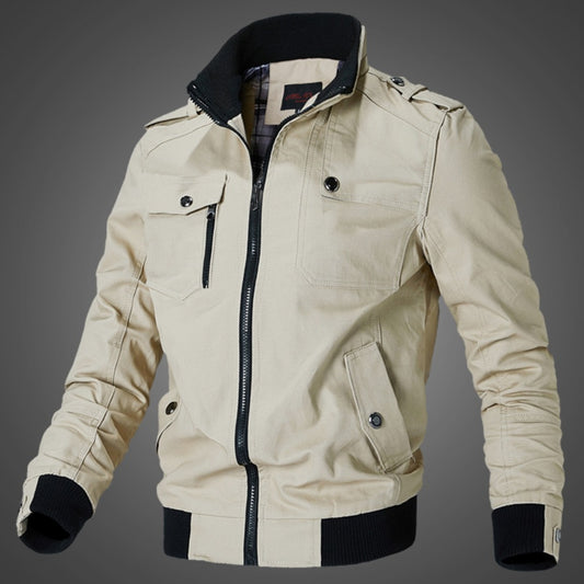 Stand Collar Men's Washed Cotton Military Jacket Outdoor Casual Coat
