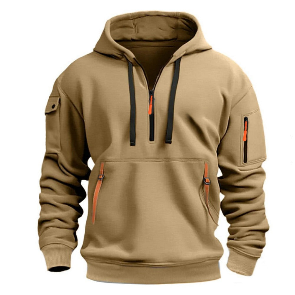 Men's Casual Sporty Hoodie with Arm Pocket Zipper Pullover