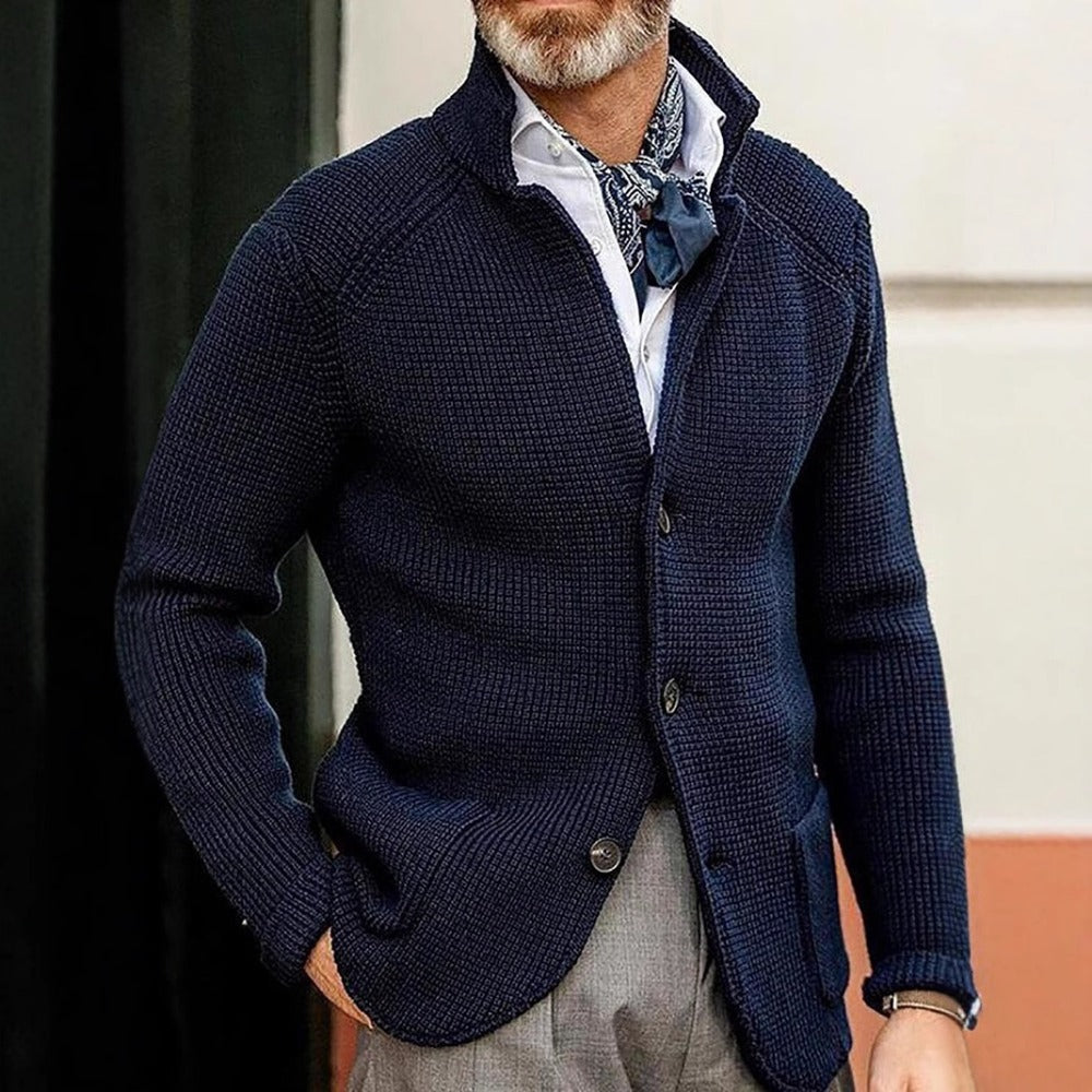 New Men's Solid Color Knit Long-Sleeve Casual Jacket