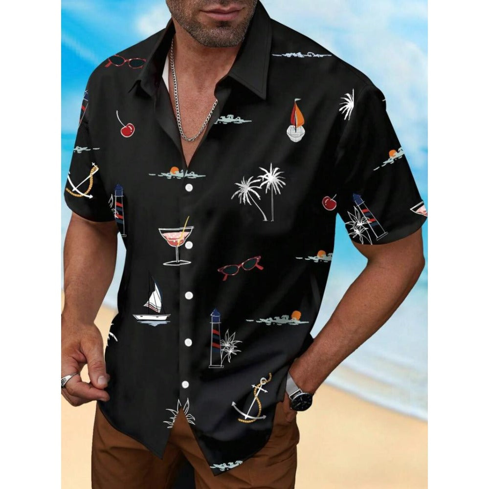 New Men's Printed Short Sleeve Shirt Regular Fit
