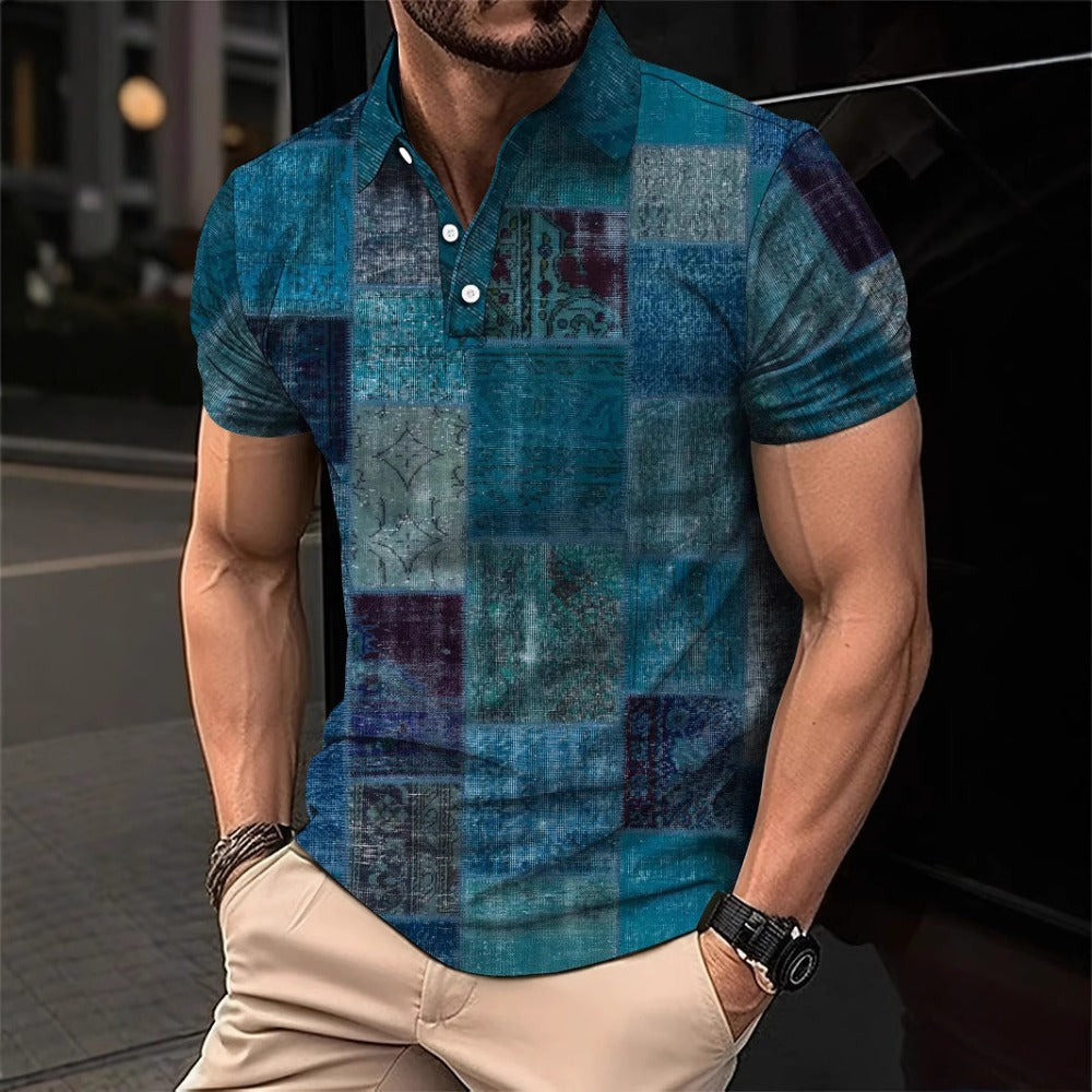 Bestseller Summer Retro American Comfort Large Size 3D Digital Print Turn-Down Collar Men's Polo Shirt