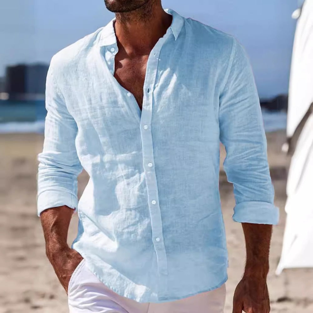 Men's Button-Up Shirt Daily Wear Long Sleeve Plain Flip Collar Spring/Summer Casual Linen Shirt