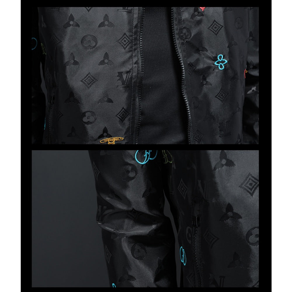 New Men's Color-Block Hooded Embroidered Jacket