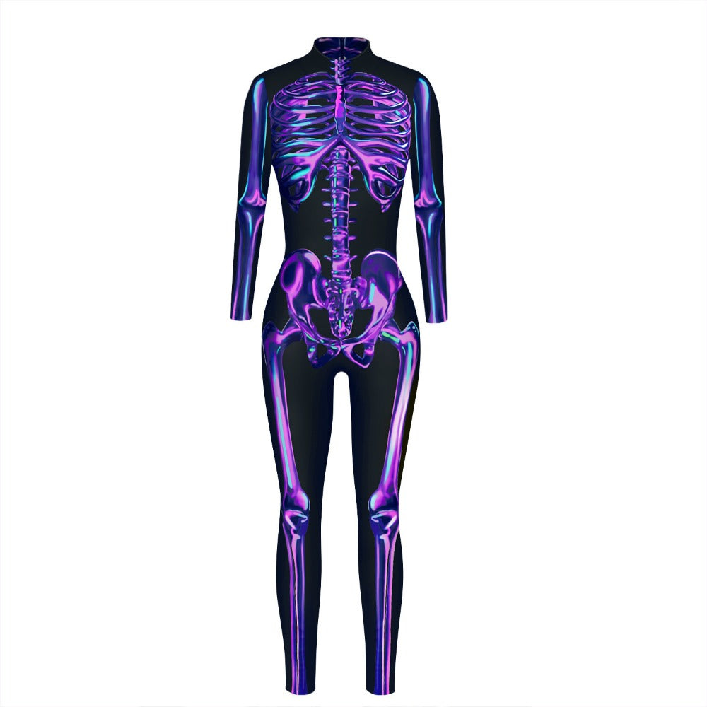 Skeleton-Themed 3D Digital Print Adult/Child Long-Sleeve Jumpsuit
