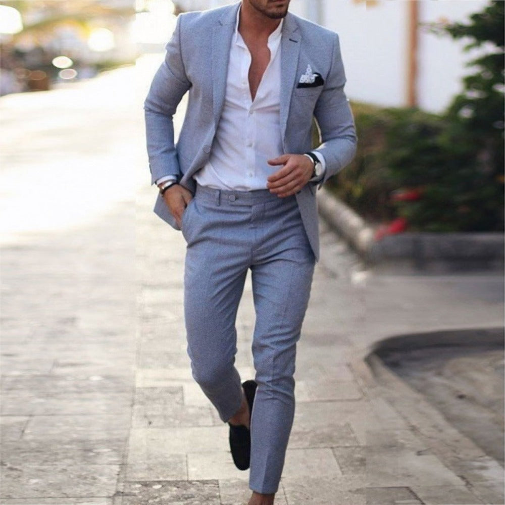 New Linen Plus Size SingleBreasted OneButton Solid Color Suit Set