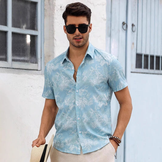 American Style Men's Shirt New Summer Casual Versatile Fashion Coconut Tree Print Premium Short Sleeve
