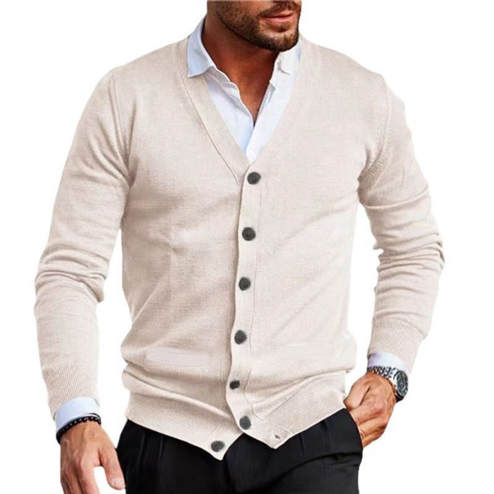 Men’s V Neck Slim Fit Cardigan Sweater Long Sleeve Autumn Knitwear