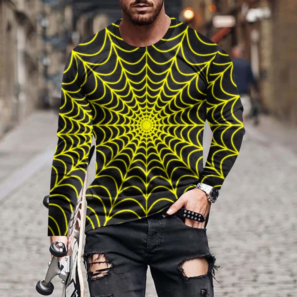 Autumn New Halloween Spider Web Pumpkin 3D Print Long-Sleeve Tee