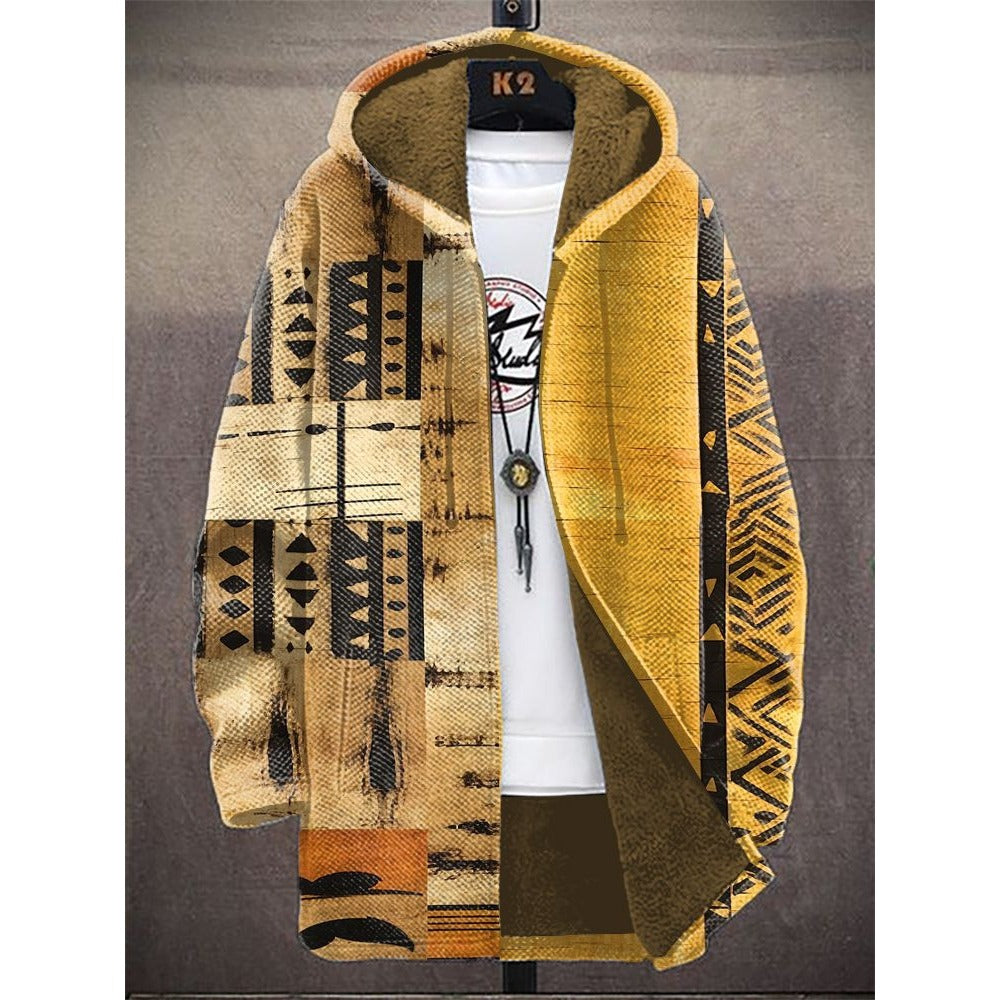 Trendy Digital Print Fleece-Lined Men's Coat