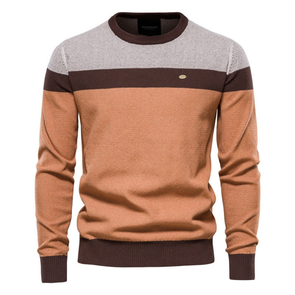 2025 Fall & Winter Men’s Striped Colorblock Knit Sweater - Trendy Crew Neck Long Sleeve Pullover