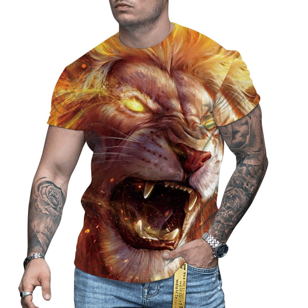 Summer Men's 3D Wolf Print Loose Round-Neck Casual Tee