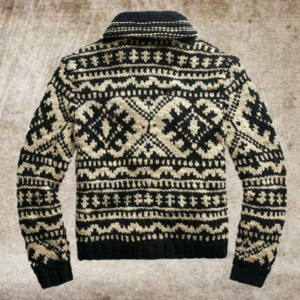 Men’s Jacquard Knit Cardigan – Stand Collar Cotton Blend Sweater for Winter