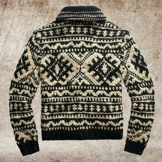 Men’s Jacquard Knit Cardigan – Stand Collar Cotton Blend Sweater for Winter