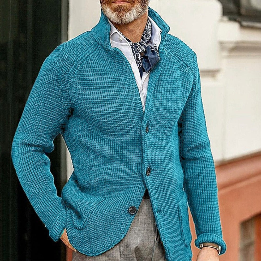 New Men's Solid Color Knit Long-Sleeve Casual Jacket