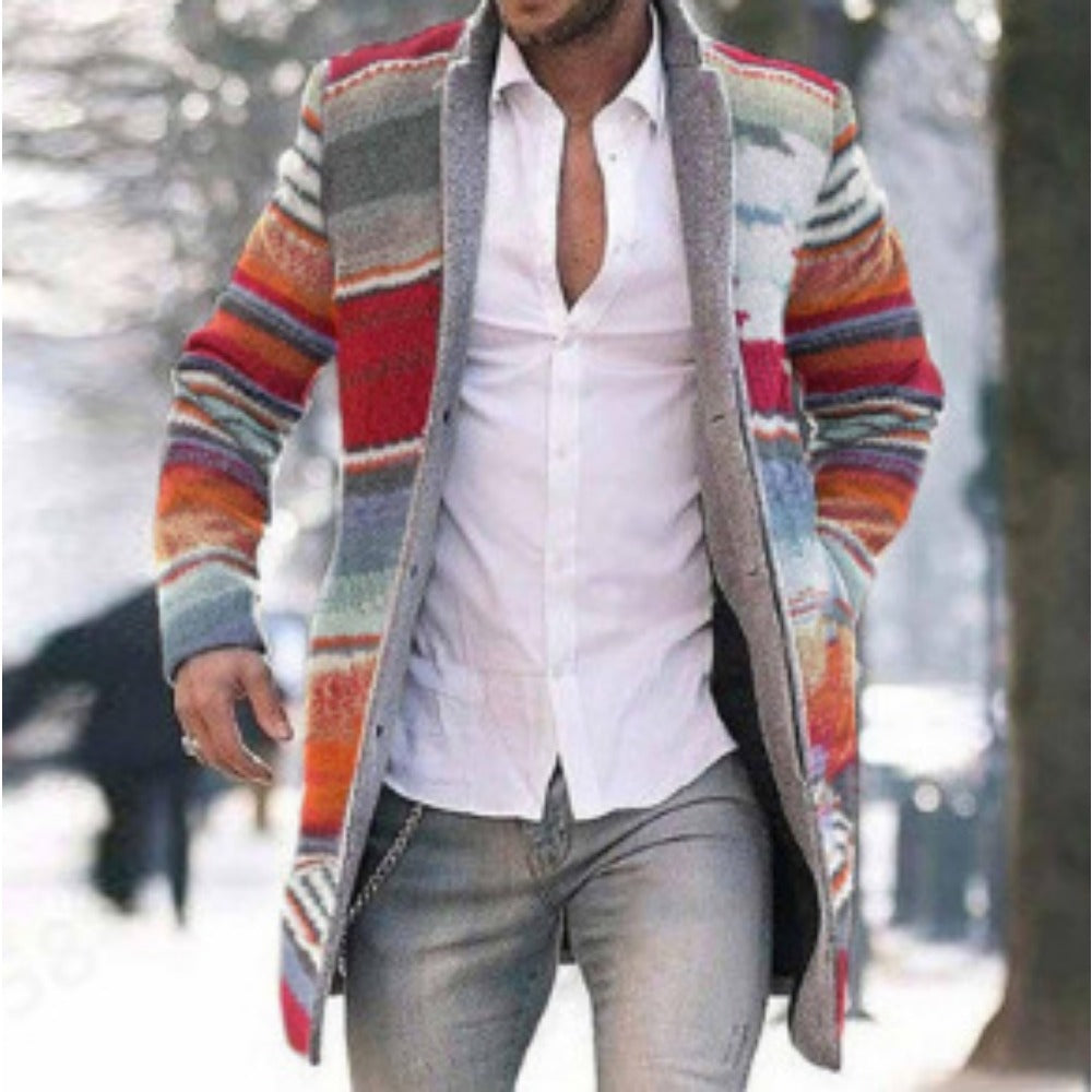 New Men's Streetwear Stand Collar Wool Blend Long Coat with Pockets