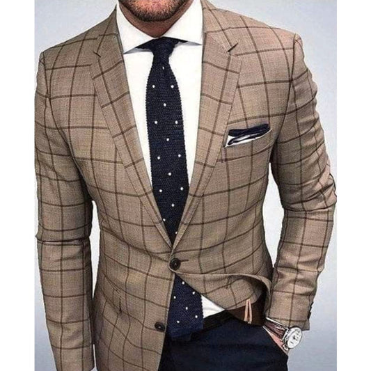 SingleBreasted TwoButton Checkered Blazer  Men's Slim Fit Suit