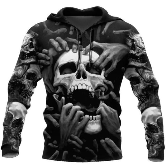 Spring Skull 3D Print Hoodie Men's Loose Fit Streetwear