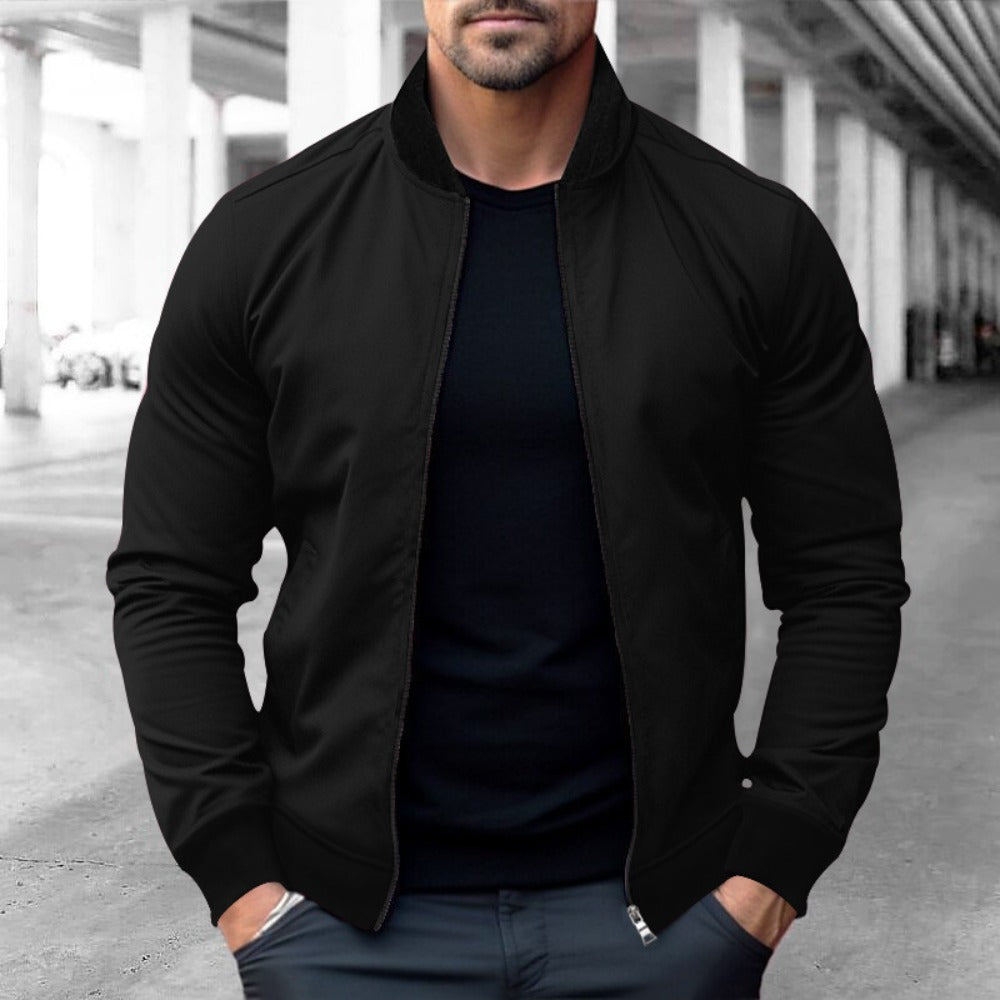 New Men's Stand Collar Zip-Up Casual Long-Sleeve Hoodie Jacket