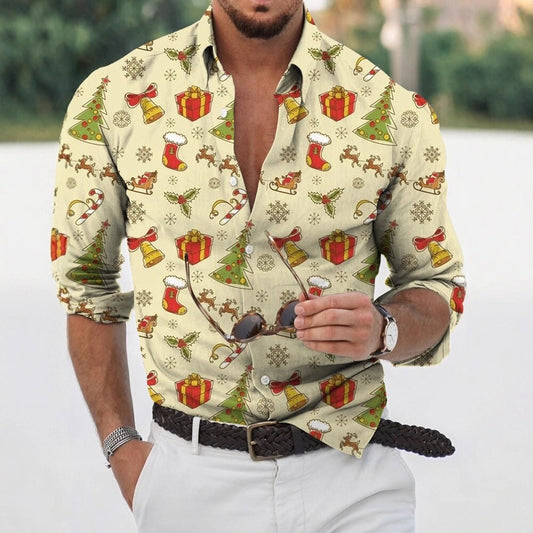 Fashion New Cool Graphic Series Independent Store Hot-Selling Hawaiian 3D Print Men's Casual Long Sleeve Shirt