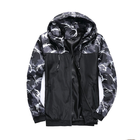 Camouflage Men's Workwear Hooded Color-Block Jacket