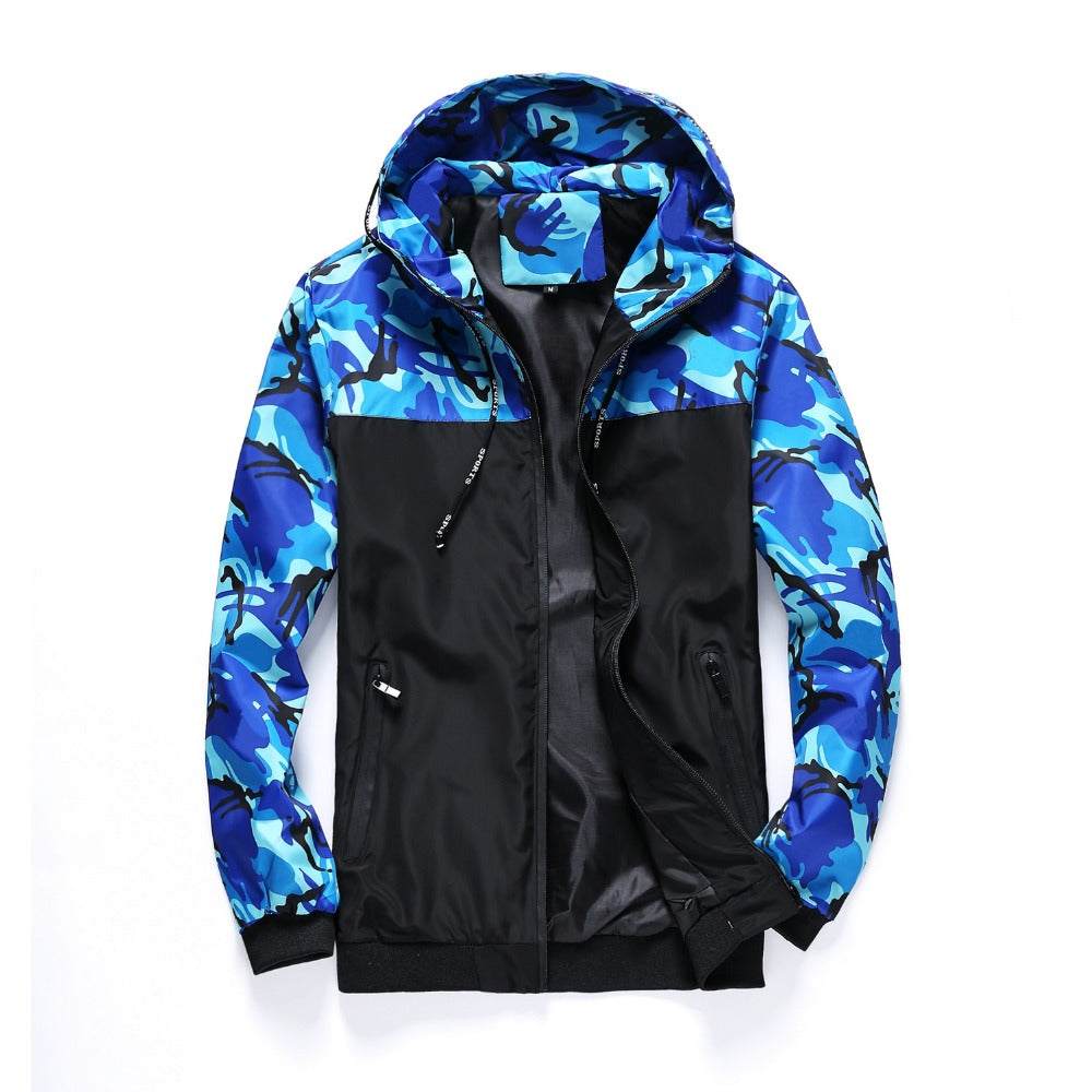 Camouflage Men's Workwear Hooded Color-Block Jacket