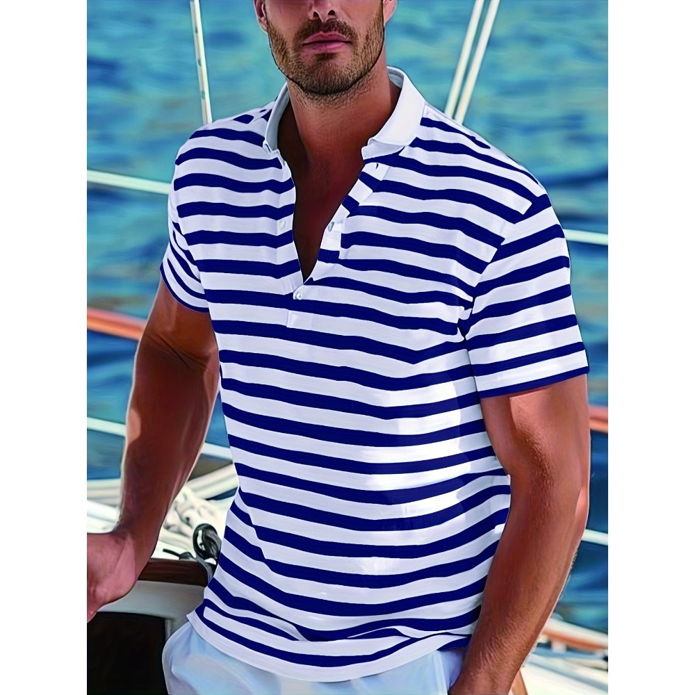 Summer Polo Shirt Stripe Men's Sport Print