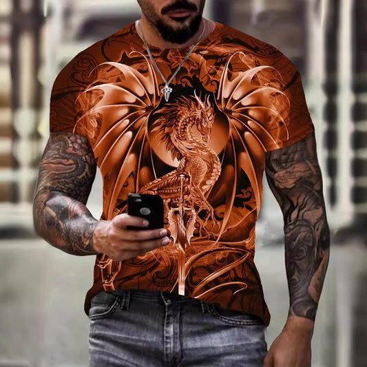 Summer Men's 3D Phoenix Print Hip-Hop Short-Sleeve Tee
