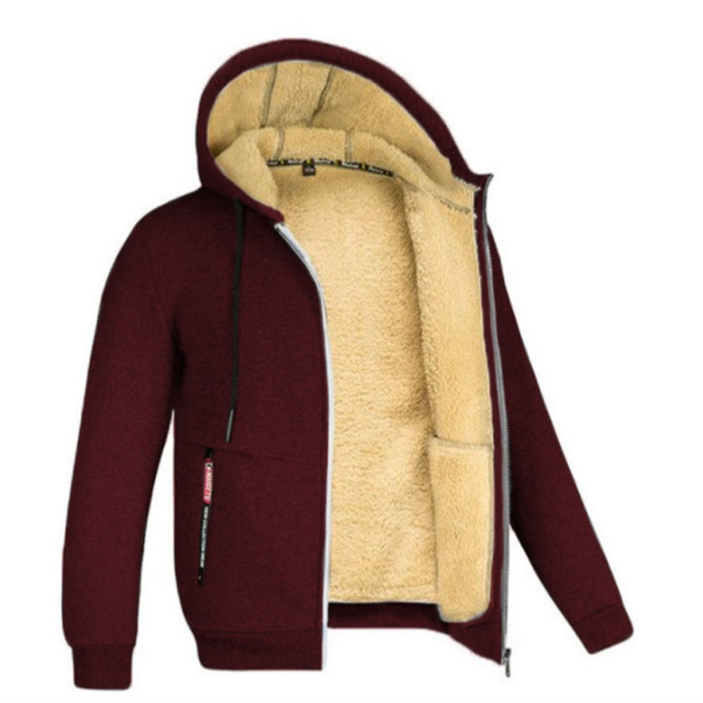 Trendy Men's Winter Hoodie Thick Fleece-Lined Warm Jacket