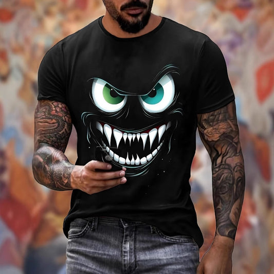 Summer Smiley Face Print Trendy Men's Casual Short-Sleeve Tee