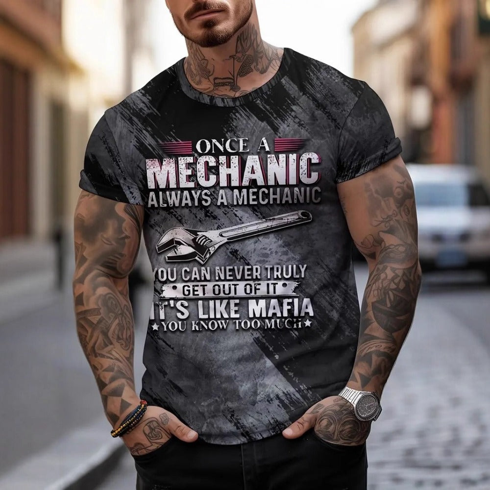 Men's Quick-Dry Polyester Round-Neck Letter Print Summer T-Shirt