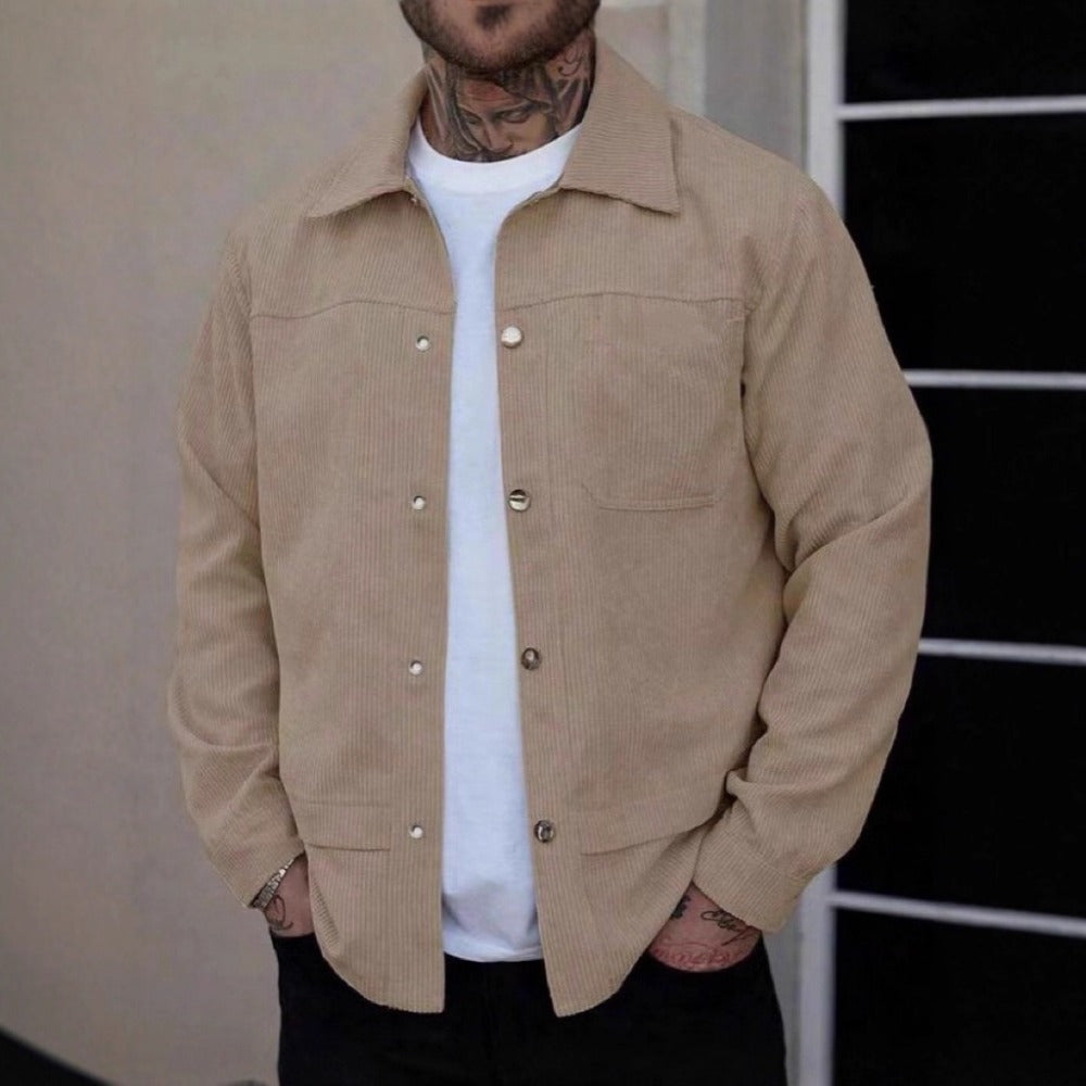 Men's Stylish Corduroy Lapel Short Workwear Jacket