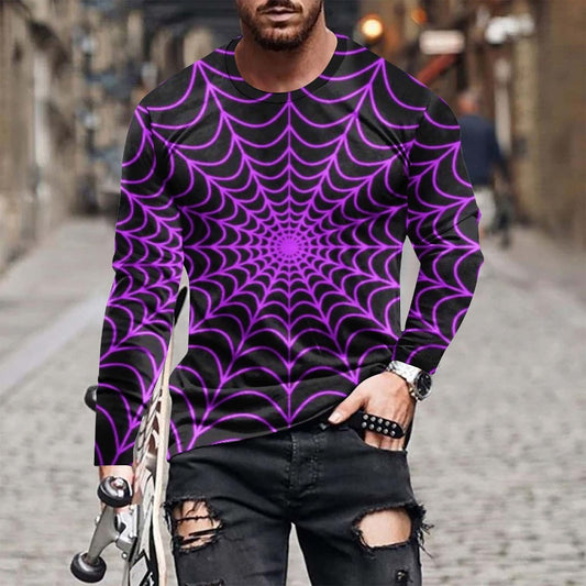 Autumn New Halloween Spider Web Pumpkin 3D Print Long-Sleeve Tee