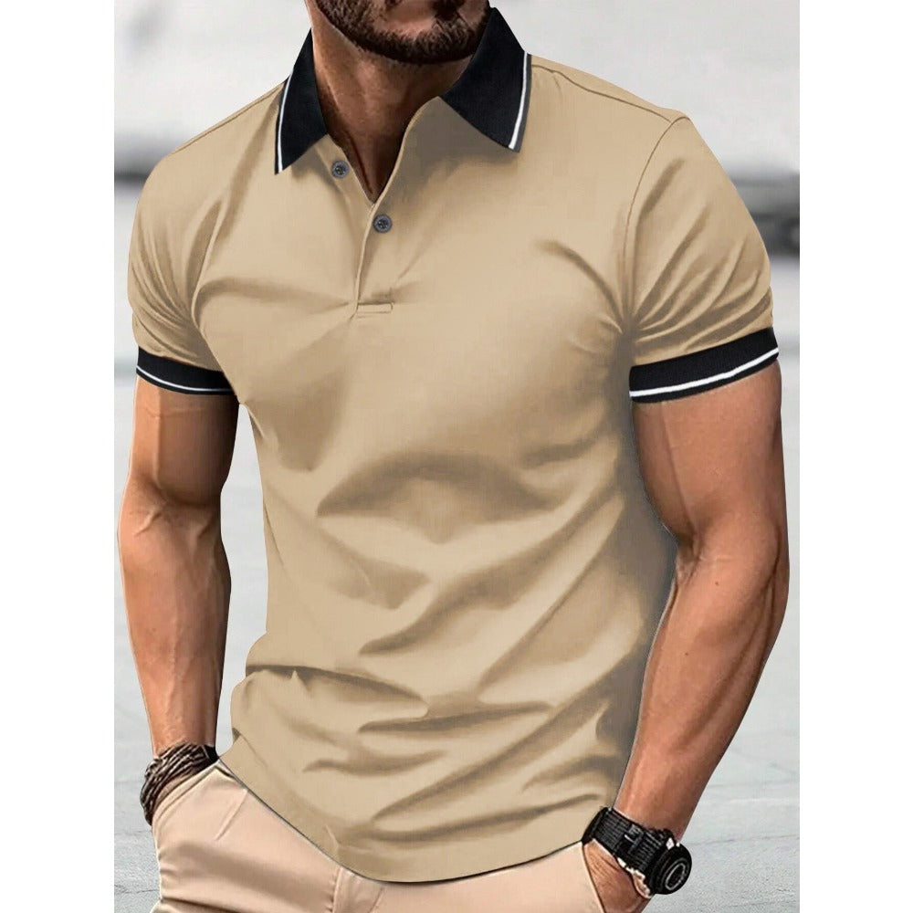 Summer New Men's T-Shirt Casual Button Short Sleeve Jacquard Collar Polo Shirt Business Turn-Down Collar Shirt