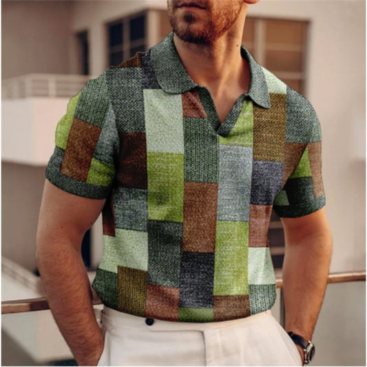 Summer New Men's Wear 3D Digital Print Office Youth Men's Zipper Casual Polo Shirt