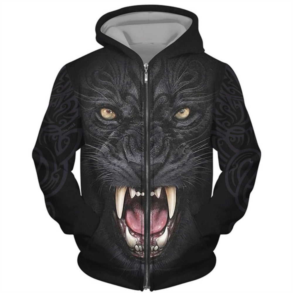 3D Wolf Series Printed Zip-Up Hoodie Unisex Couple's Jacket Casual Fashion Outerwear