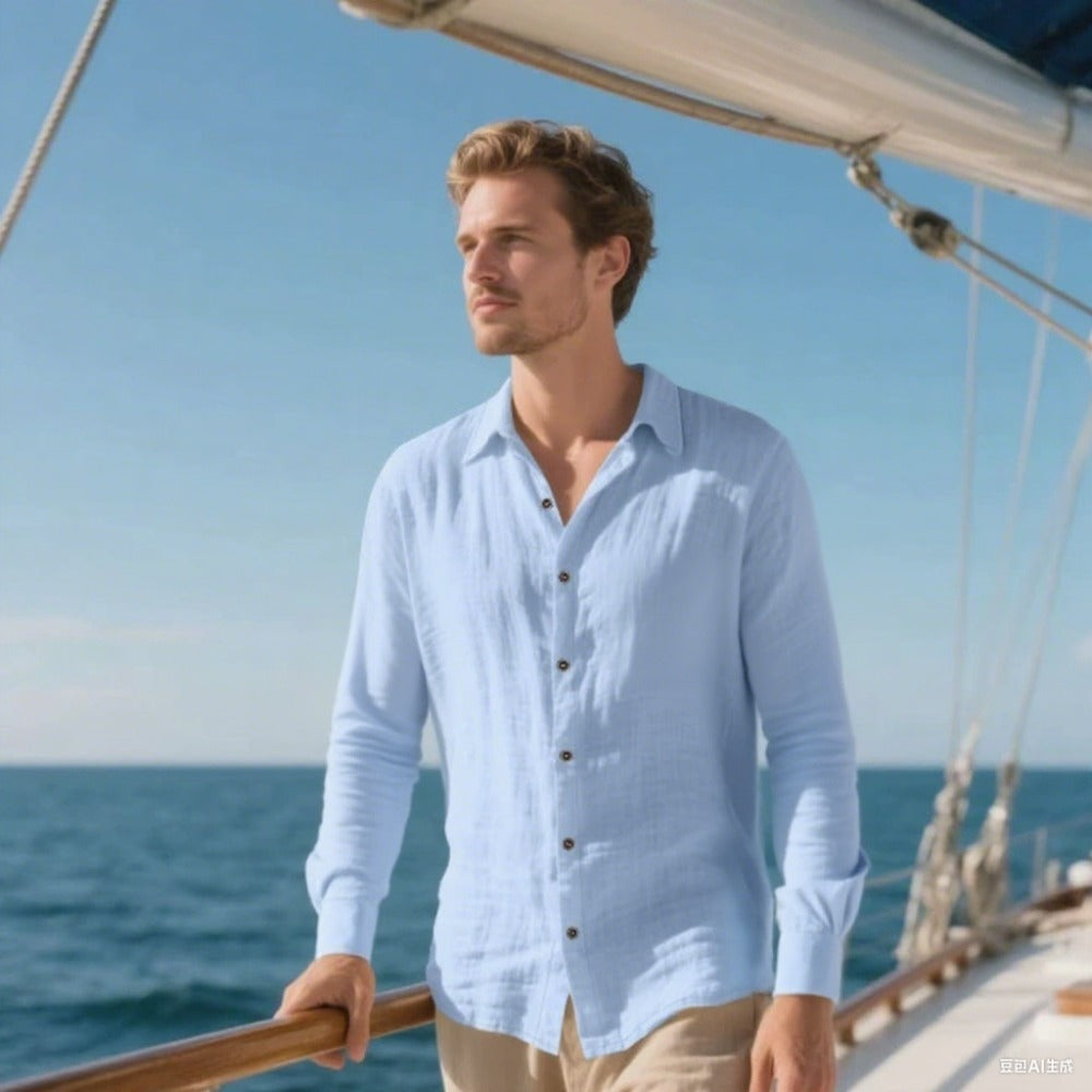 Summer Men's Linen Short Sleeve Shirt Casual Breathable Button Shirt Beach Loose Linen Top
