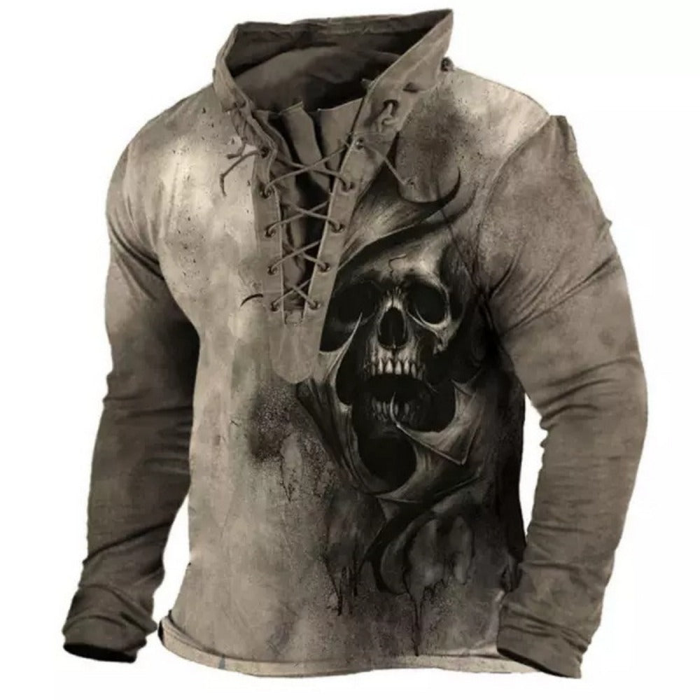 New Oversized 3D Skeleton Print Loose Hoodie with Drawstrings Long-Sleeve Sweatshirt